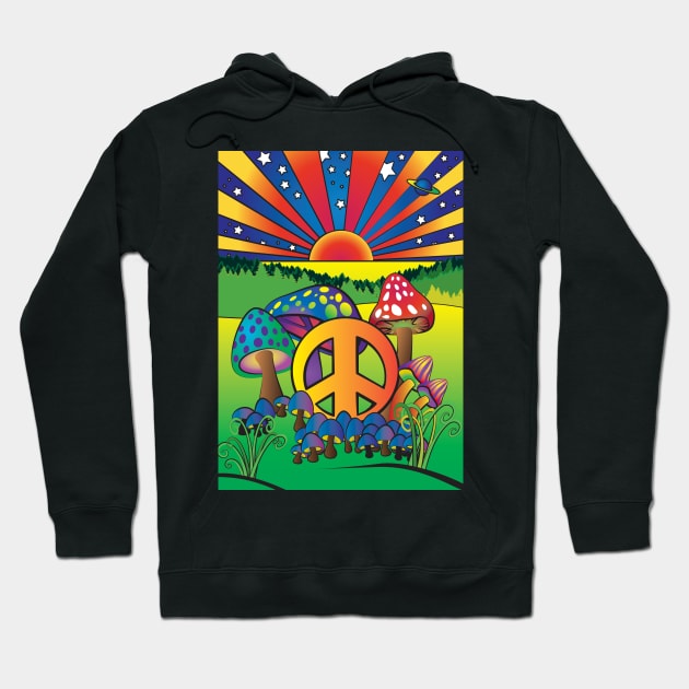 Psychedelic Mushrooms with Peace Sign Hoodie by PauHanaDesign